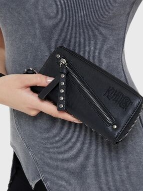 Killstar Black Studded Zip-Across Wallet Clutch